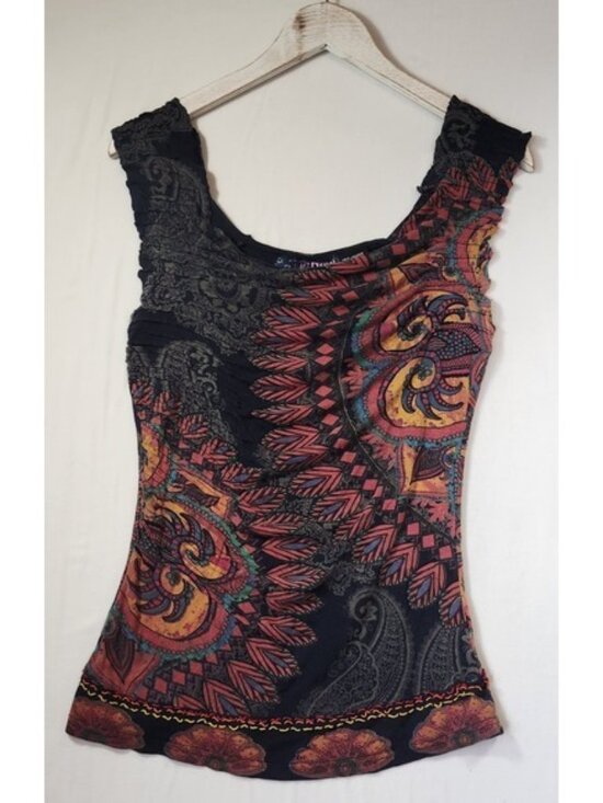 Desigual Tops - 2000s vintage Desigual Womens Blue Paisley Mandala Sleeveless Knit M flaws